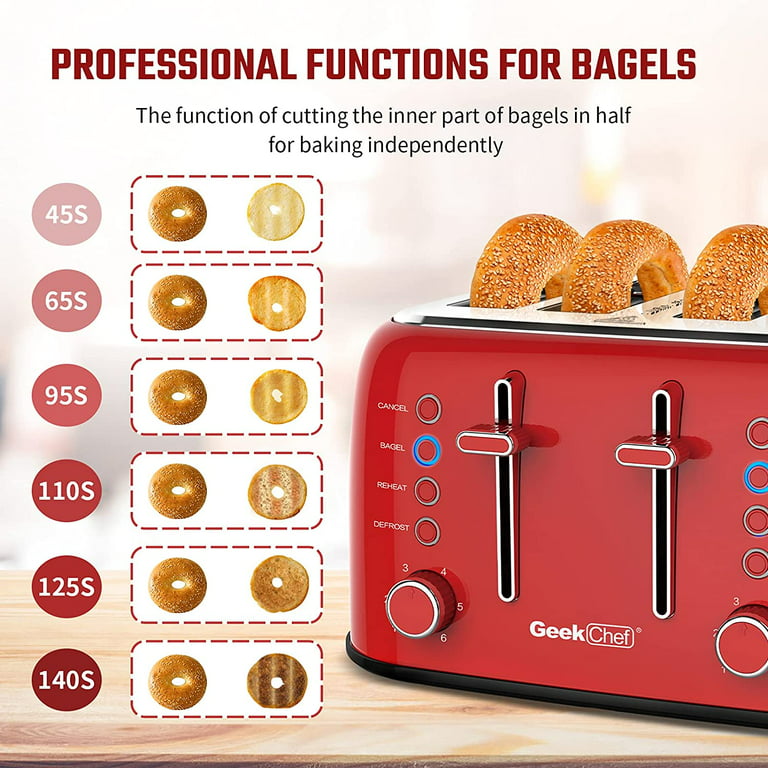 WHALL Toaster Stainless Steel, 6 Bread Shade Settings, Bagel/Defrost/Cancel  Function, 1.5in Wide Slot, High Lift Lever, Removable Crumb Tray, for