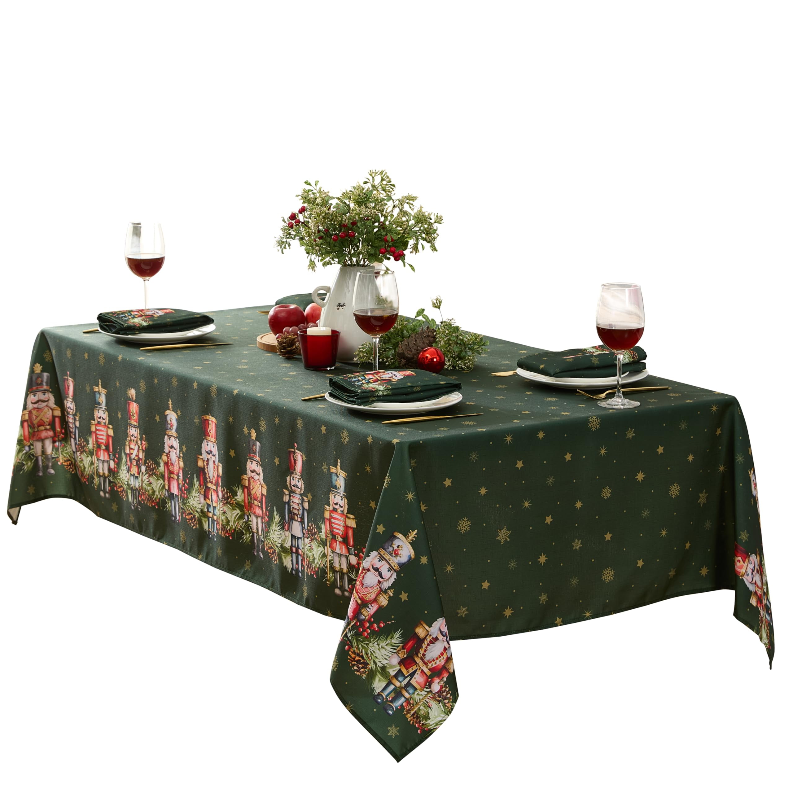 Christmas Nutcracker Hunter Green Border Fabric 52 x 52 inch Square Fabric Dinner Tablecloth