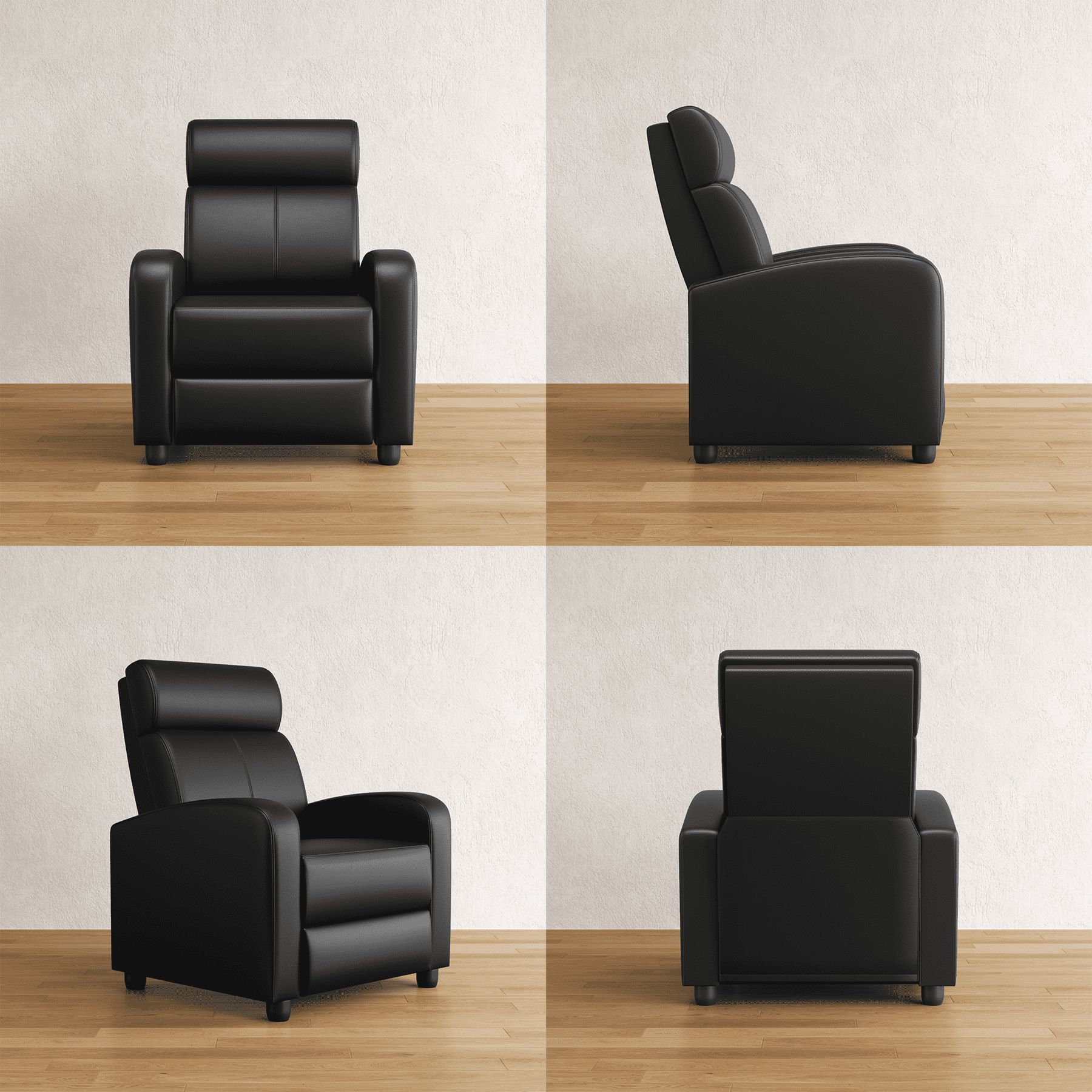 Yaheetech Adjustable PU Leather Recliner Chair with Pocket Spring, Black
