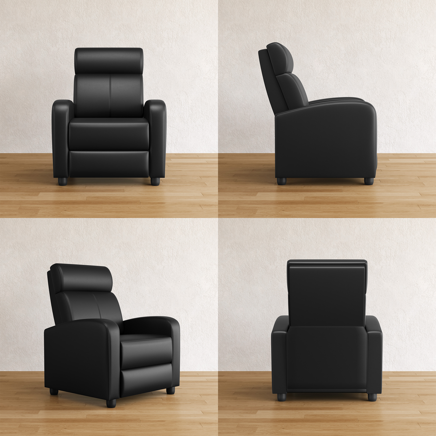 Yaheetech Adjustable PU Leather Recliner Chair, Black photo 8