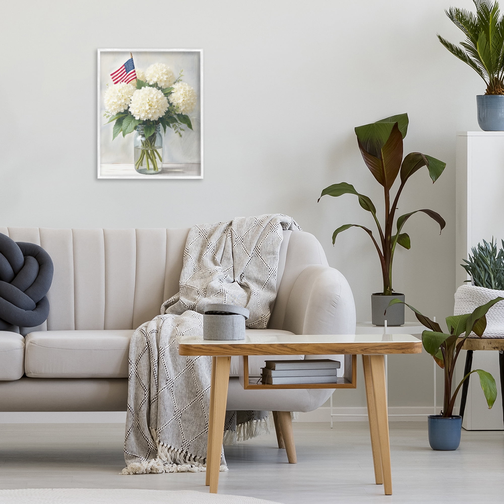 Stupell Industries Festive Patriotic Hydrangea White Framed Giclee Art, design by Kim Allen