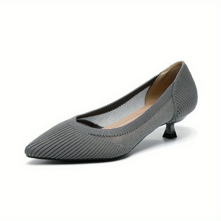 

Chic Knit Pointed-Toe Kitten Heels - Breathable Comfort-Fit Slip-Ons for All-Day Elegance