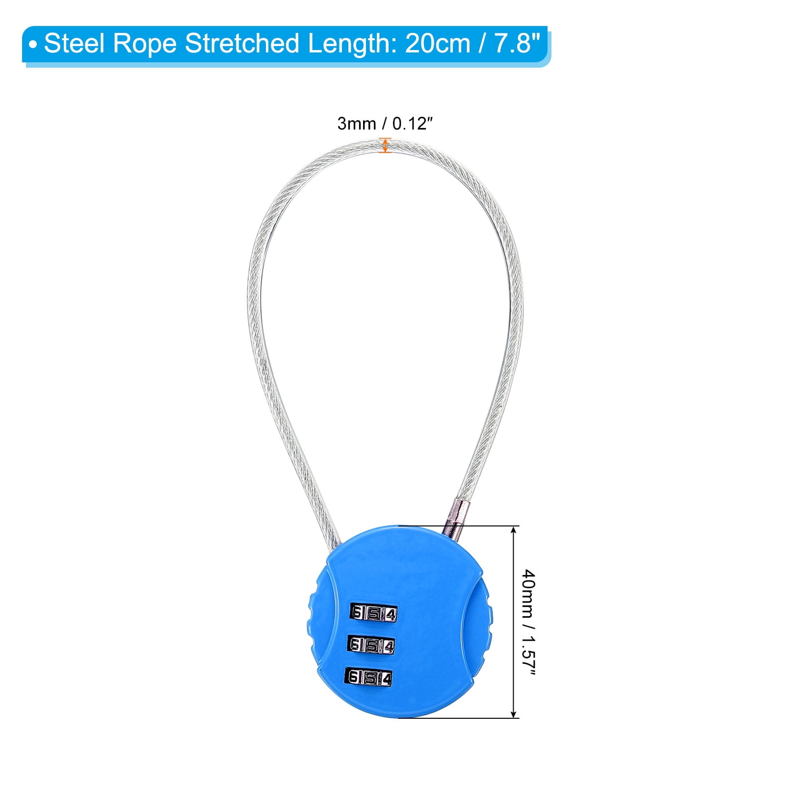 Unique Bargains Combination Lock 3 Digit Luggage Padlock for Gym Locker Bright Blue 3Pcs