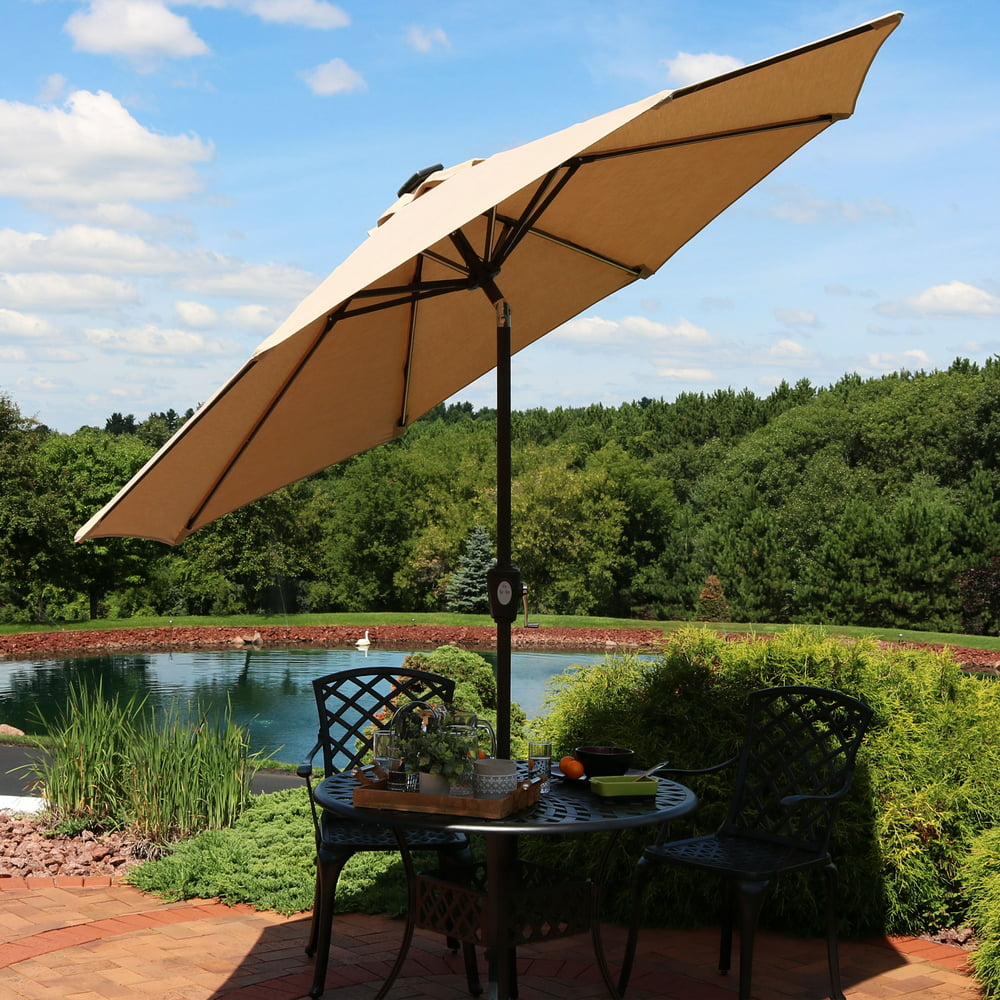 Sunnydaze 9 Foot Aluminum Solar LED Sunbrella Patio Umbrella Choose
