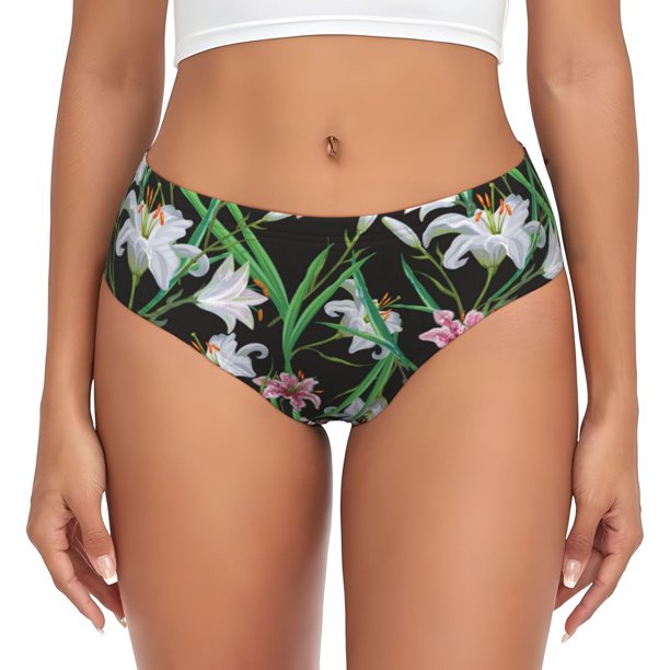 Balery Lilies Flowers Ropa Interior de Algodón para Mujer con Dibujo – Braguitas Cómodas y Elásticas, Estilo Clásico-Small