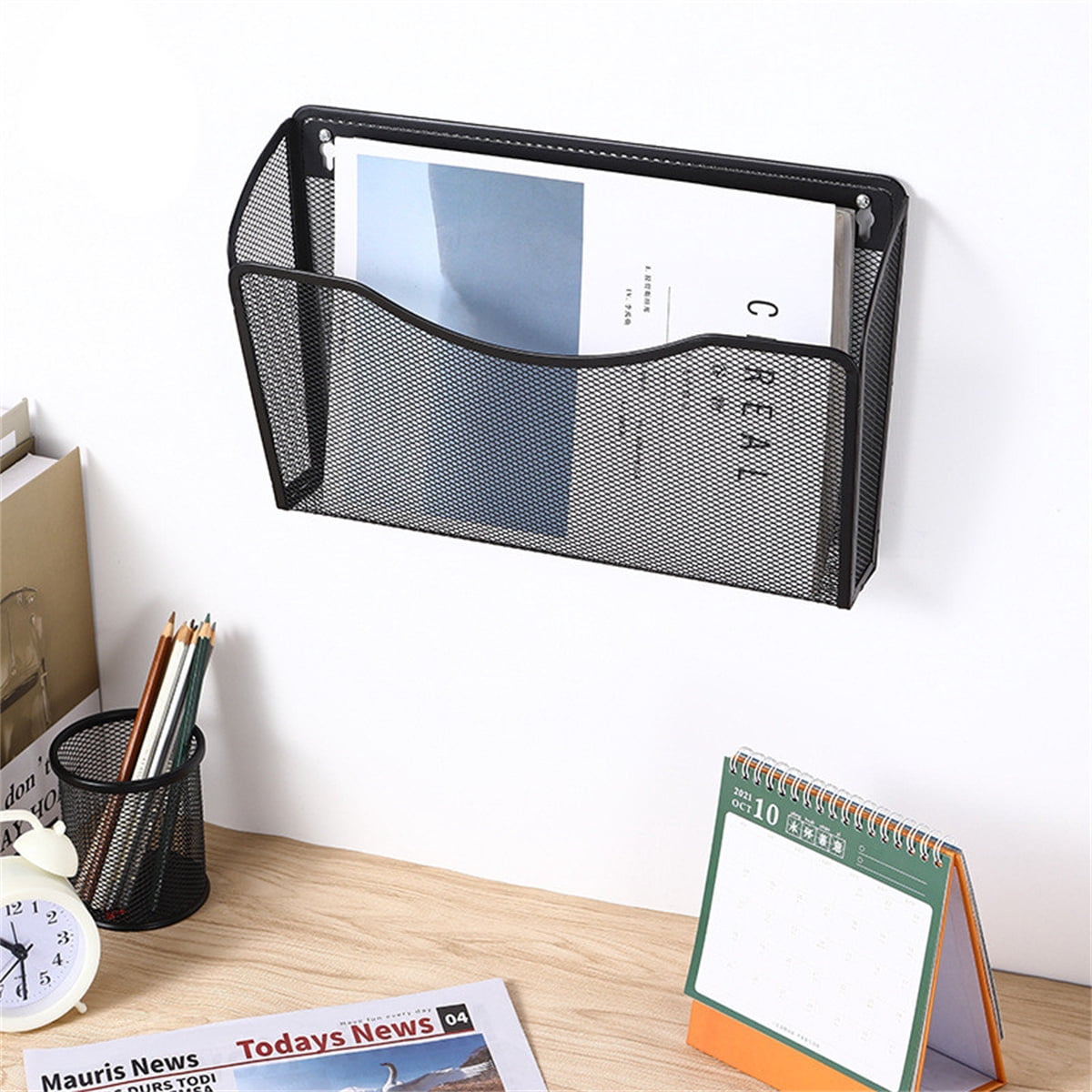 Vertical Wall File Holder Rack,Mesh Wall Mounted File Holder,Casewin 1 Pack Metal Wall File Pocket Organizer,Mesh File Holderfor Office/Home