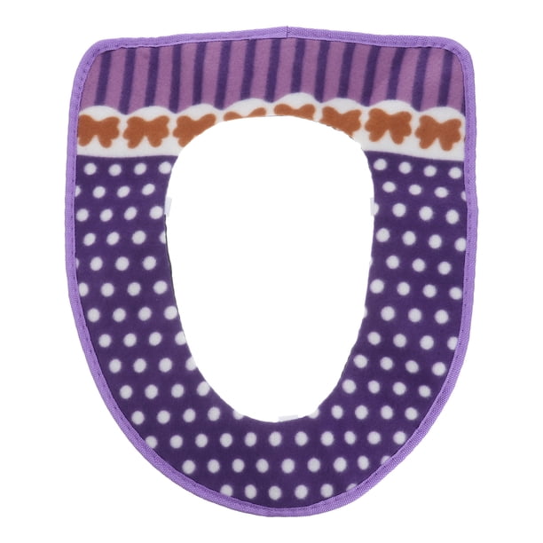 Funda de inodoro lavable y cálida con cintas autoadhesivas de velcro (morado)