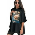 thumbnail image 3 of Plus Size Shirt for Women Black Tops for Women Short Sleeves Shirt for Women Peach Blossom T Shirt Crewneck Shirt for Women XL, 3 of 5