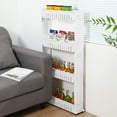 thumbnail image 2 of IVV 4 Tiers Narrow Storage Shelf with Wheels, Movable Plastic Sofa Side Storage Rack for Home Small Places, White, 2 of 8