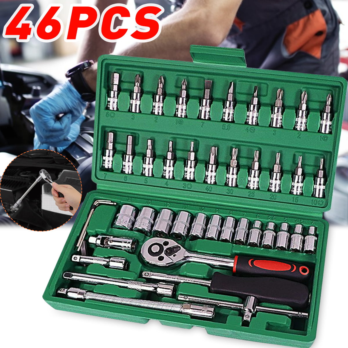 Binchil 46-Piece Sleeve Set Tool Xiaofei Auto Repair Sleeve Tool Set 1/4 Ratchet Small Quick Wrench Set