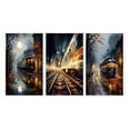 thumbnail image 2 of Designart "Train Misty Morning Painting II" Modern Wall Art Set Of 3 - Yellow Train Gallery Wall Set For Home Decor, 2 of 6