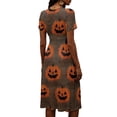 thumbnail image 5 of Women's Halloween Midi Dresses Pumpkin Bat Short Sleeve Spooky Dress V Neck Horror Causal Dresses, M, 5 of 5