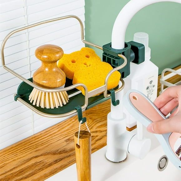 Suncoda Sink Shelving, Faucet Sponge with Hook, Sink Caddy Organizer for Kitchen, Hanging Faucet Drainer Rack for Bathroom