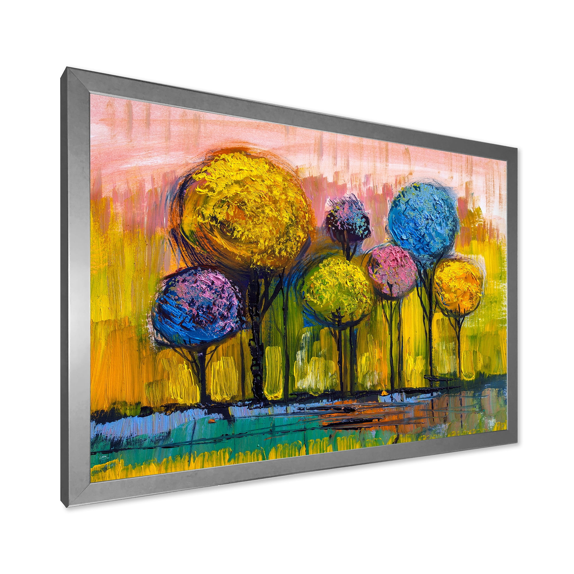 Designart 'Colourful Landscape Trees Impressionist IV' Modern Framed Art Print