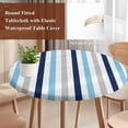 thumbnail image 4 of Navy Blue Stripe Round Tablecloth, Fitted Table Cover with Elastic for 45"-54" Round Tables, Ombre Geometric Grey Vertical Striped Table Cloth Outdoor Indoor Dinning Party Waterproof Tablecloths, 4 of 7