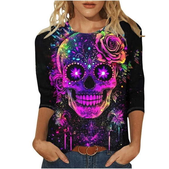 Women Blouse 3/4 Sleeve Petite, Tshirts Shirts Graphic Funny Sayings Workout Shirts Women Loose Women Tank Tops Loose Petite Letter Print Tee