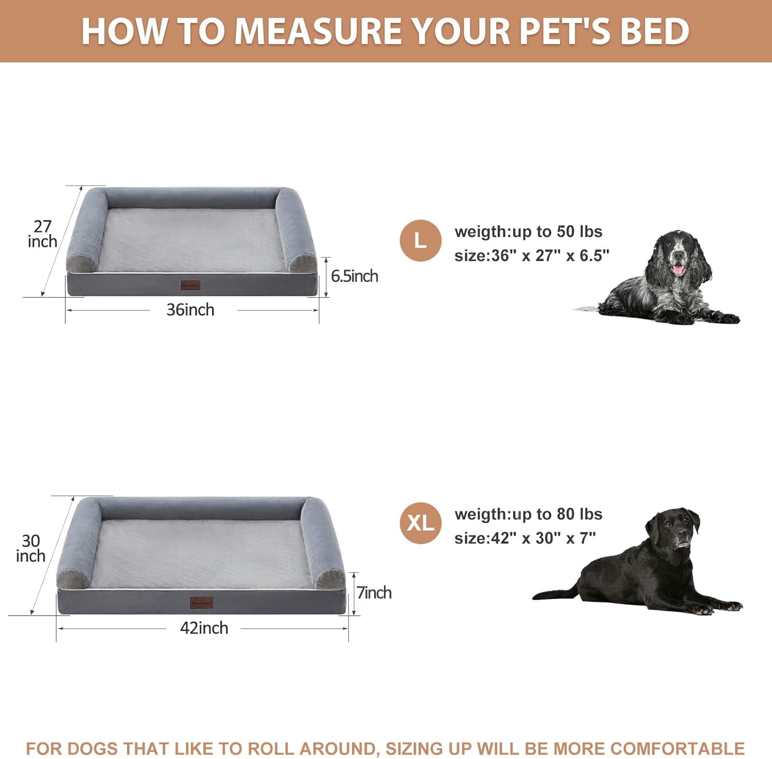 Washable Dog Beds for Large Dogs, Orthopedic Dog Bed Large, Big Dog Couch Bed with Removable Washable Cover, Waterproof Lining and Nonskid Bottom, Egg-Crate Foam Pet Sofa Bed for Sleeping