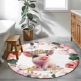 thumbnail image 4 of Spring Floral Pig Round Area Rugs Collection 3', Elegant Pink Botanical Non Slip Indoor Circular Throw Runner Rug Floor Mat Carpet for Living Room Dining Table Bedroom Nursery, 4 of 9