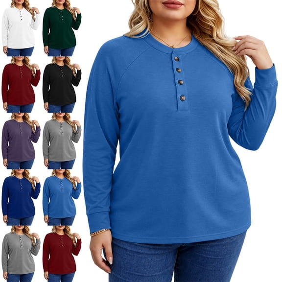 Zysthvn Oversized Sweatshirt for Women Plus Size Pullover Fall Casual Crewneck Womens Sweatshirts Long Sleeve Solid Button Tops
