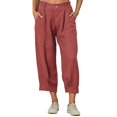 thumbnail image 3 of High-Waisted Cotton-Linen Balloon Pants for Women with Elastic Cuffs - Loose Fit Cropped Trousers for Women's Summer Casual & Vacation Wear Red M, 3 of 8