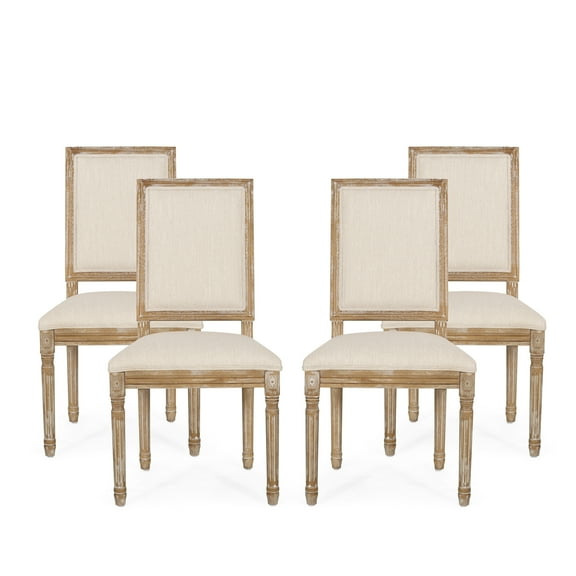 Noble House Robin French Wood Upholstered Dining Chair, Set of 4, Beige