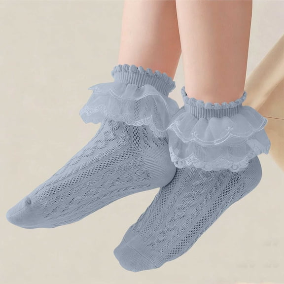 Girls' Lace Ruffle Ankle Socks | 100% Cotton Princess Dress Socks for Kids & Kids | Breathable & Hypoallergenic | Blue Socks for Ballet Flats & Mary Janes,Size S
