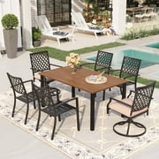 Sophia & William 7-Piece Outdoor Patio Dining Set Teak-Wood Table and Chairs Metal Furniture Set