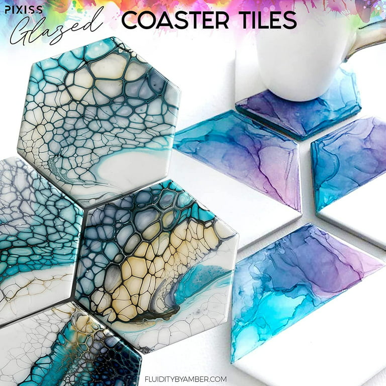 Ceramic Tiles for Craft Coasters - Pixiss 100 Pack Square 4x4 Blank Coasters  Glazed Ceramic Coasters & 100 Cork Backings - Ceramic Tile Craft Coasters  for Alcohol Inks, Painting, Acrylic Pouring, DIY 