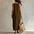 thumbnail image 5 of Women's Boho Style Sleeveless Maxi Dress U Neck Loose Shift Dress Beach Vacation Flowy Long Dress Lightweight Summer Sundress Brown, 5 of 7