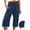 25 Dark Blue, variant on Feimerou Flowy Capri Pants for Women Ruch High Waisted Wide Leg Pants Summer Casual Loose Fit Comfy Drawstring Hem Cropped Pants