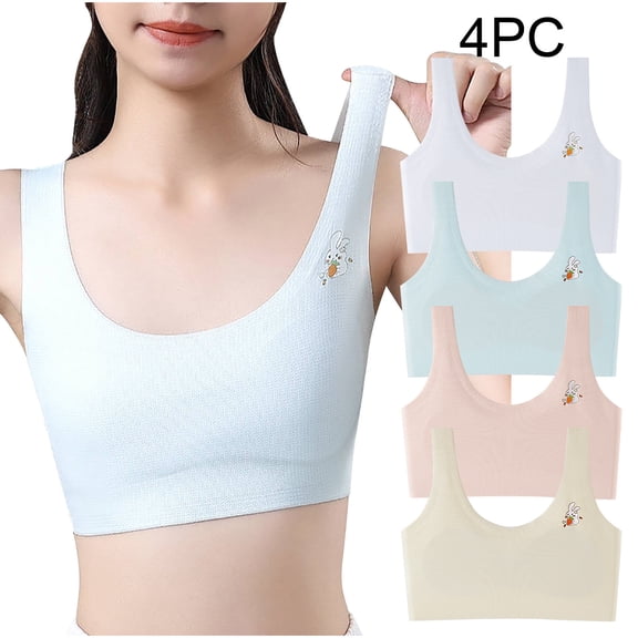 Bovxnpu Summer Girls Underwear, Cotton Training Bras for Girls, 4PC Girls Solid Color Soft Breathable Thin Style Student Bra Underwear 12 Years