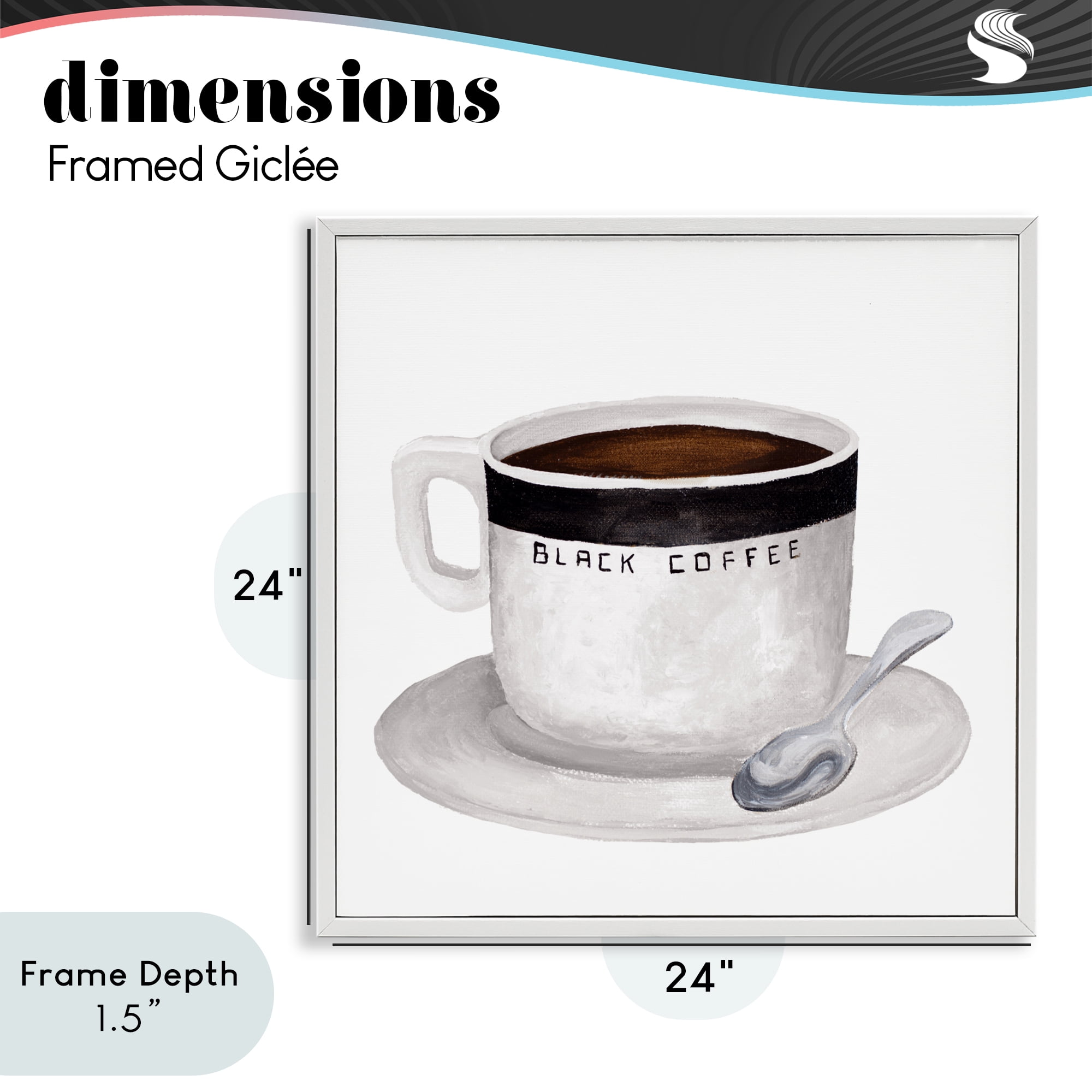 Stupell Industries Black Coffee Mug White Framed Giclee Art, design by Elizabeth Medley