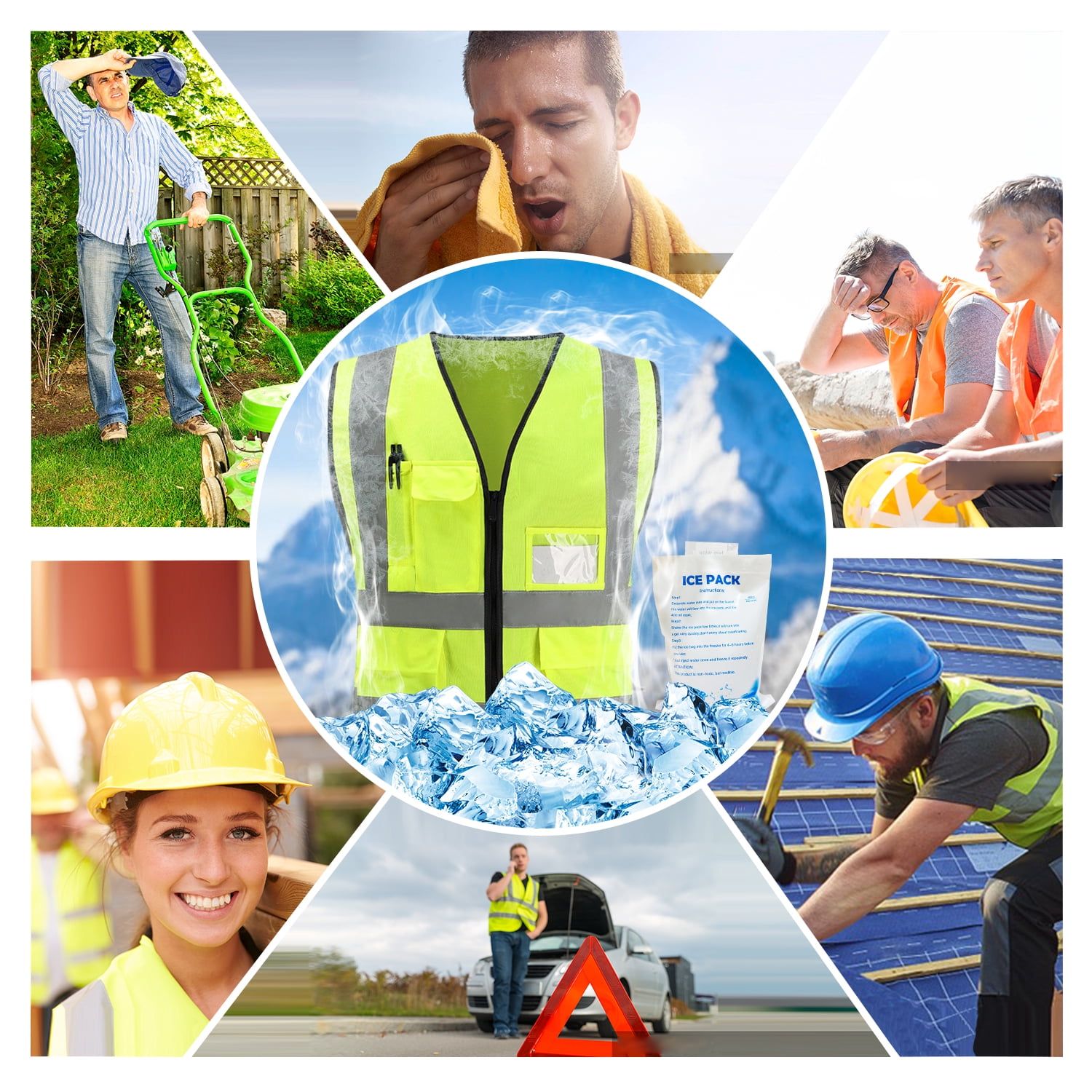 Cooling Safety Vest with Ice Packs - Construction Work Ice Cool Vest for Men Women with Multi-pockets