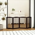 thumbnail image 4 of HLR Freestanding Pet Gate for Dogs, Foldable Wooden Dog Gate, Indoor Dog Gate for Stairs, Doorways, Step Over Pet Puppy Safety Fence with Support Feet, 32" Height 4 Panels, Dark Brown, 4 of 8