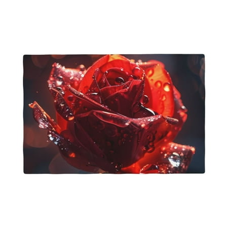 

Table Placemats Set of 6 - Artistic Dewdrop Rose 12x18 In Faux Linen Double Heat Resistant Place Mats Cloth Indoor/Outdoor Placemats Washable Table Mats for Dining Kitchen Party