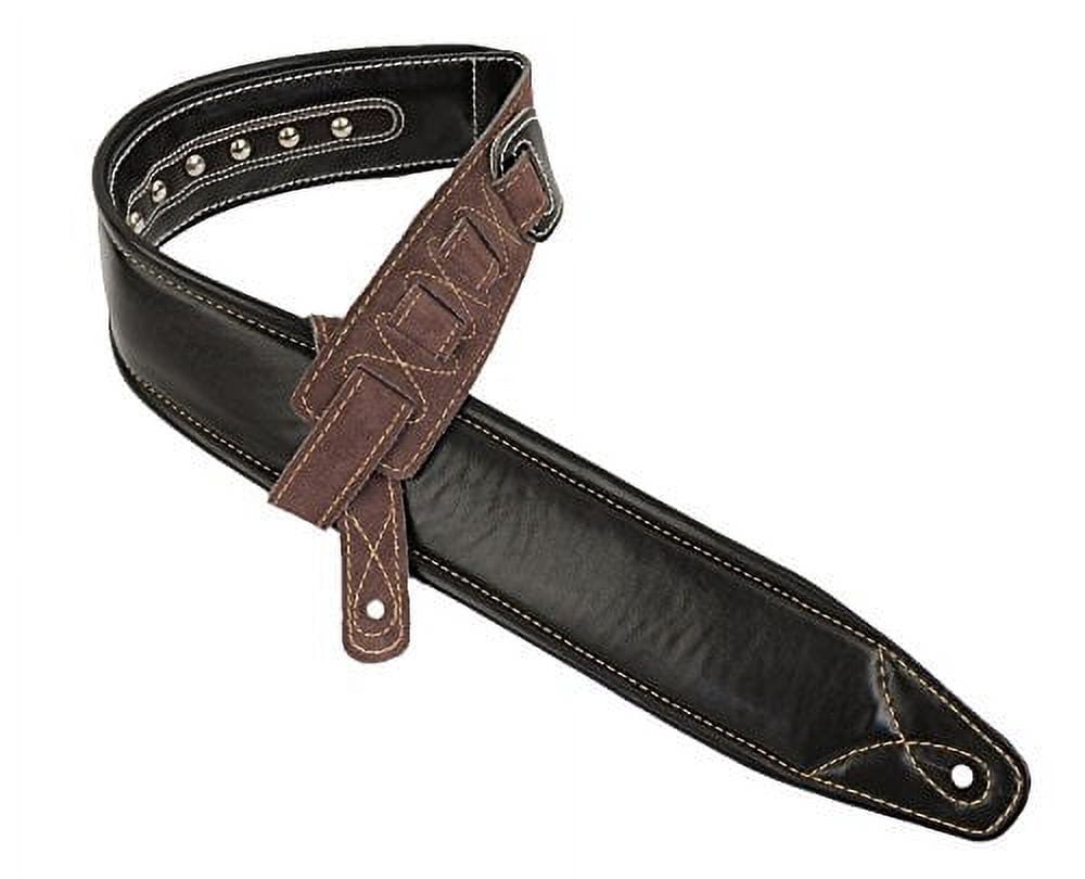 walker & williams c-35 custom black & brown premium top grain leather padded guitar strap with metal studs