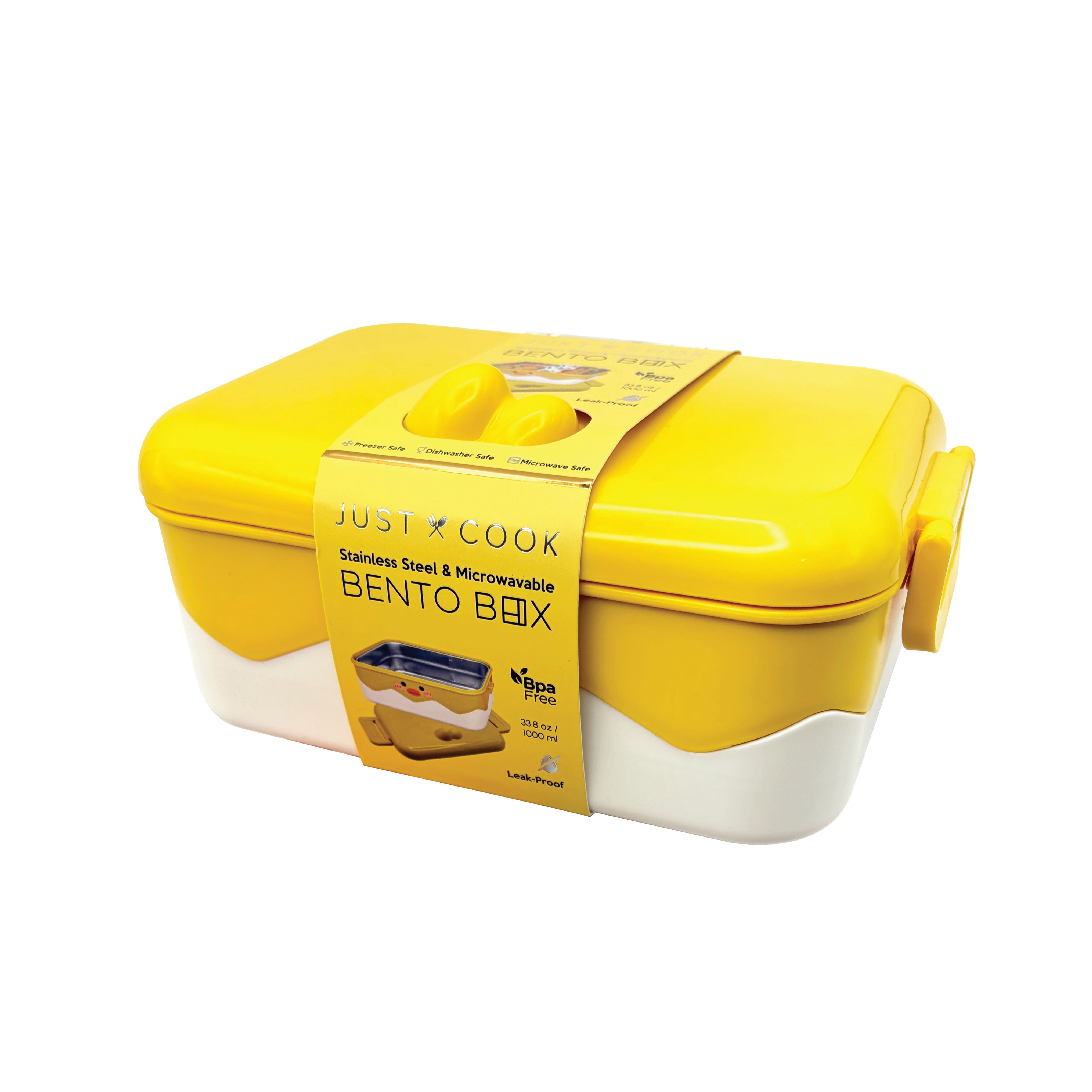Just Cook Duck Locktop Microwave Safe Stainless Steel Bento 1000 ml (Yellow)