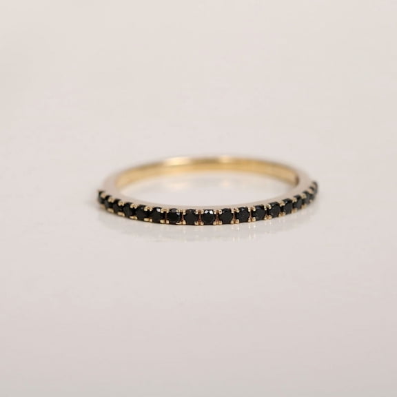 Black Onyx Half Eternity Band Ring, Dainty Stackable Band, Black Gemstone Ring, Minimalist Ring, Handmade Jewelry, Promise Band