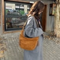 thumbnail image 4 of HUISZJ Faux Suede Crossbody Bag, Retro Dumpling Bag, Large Capacity Crossbody Bag for Women Work Travel Commute (Brown), 4 of 10