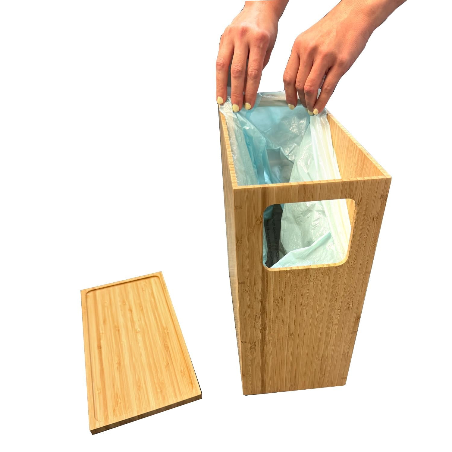 Slim Trash Can with Lid, Waste Basket for Bathroom, Bedroom, Office, Vanity, Salon or Spa, Small Spaces, Rectangle, Bag Liners Included