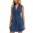 thumbnail image 4 of INSPIRE CHIC Women's Denim Mini Dress Sleeveless Button Down V Neck Summer Jean Dresses L Dark Blue, 4 of 6