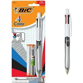 BIC® 4-Color 3 + 1 Multi-Color Ballpoint Pen/Pencil, Retractable, 1 mm Pen/0.7  mm Pencil, Black/Blue/Red Ink, Gray/White Barrel