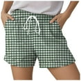 thumbnail image 3 of vigerkar Boxer Shorts for Women Summer Elastic Waist Vacation Beach Plaid Lounge Shorts Green, S, 3 of 4