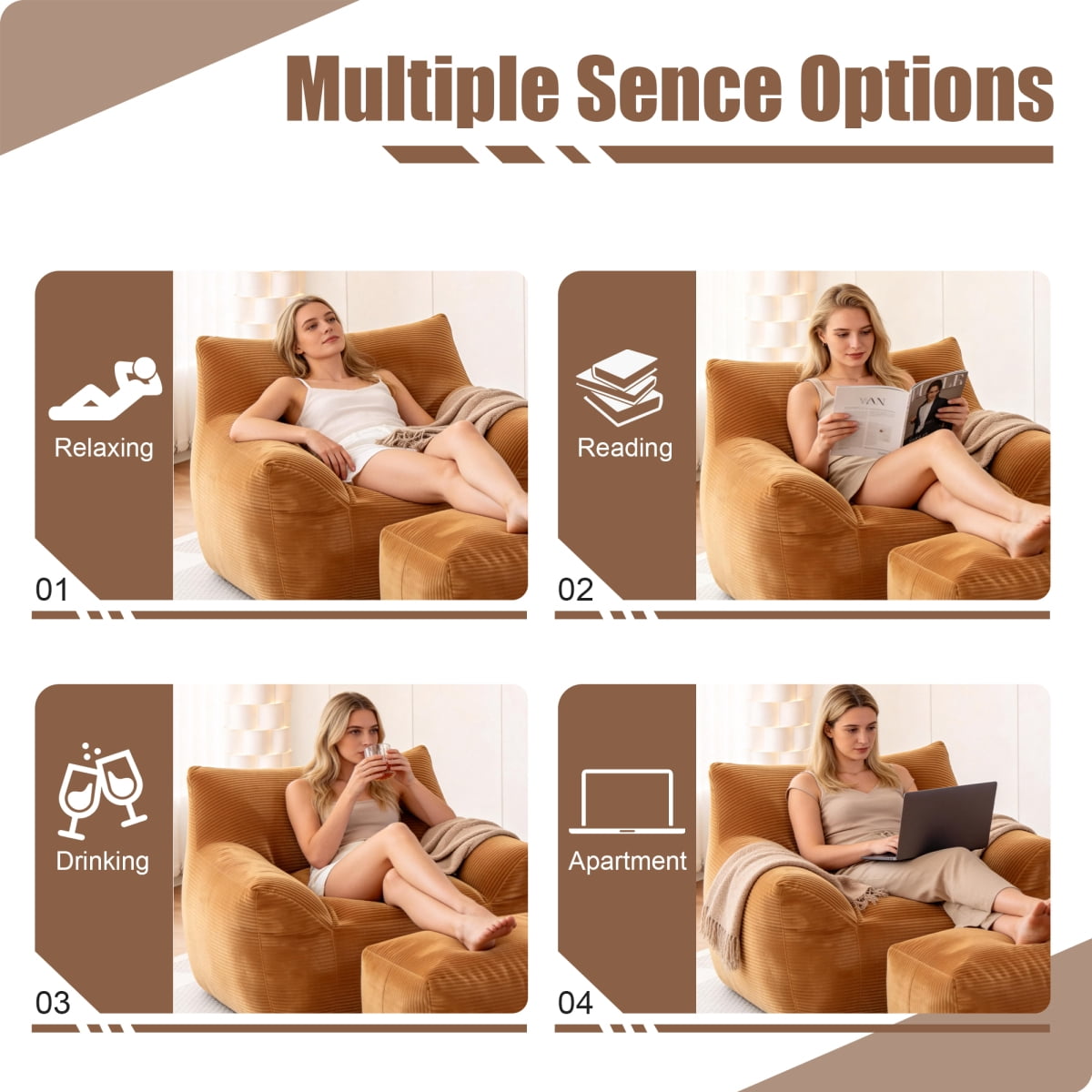 Miekor Furniture Bean Bag Chair for Adults, Oversized Comfy Beanbag Living Room Lazy Sofa for Bedroom & Dorm No5958