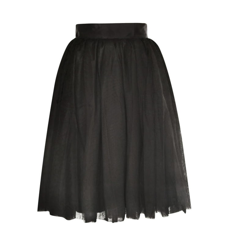 Women's High Waist Tulle Tutu Midi Skirt Pleated A-Line Swing
