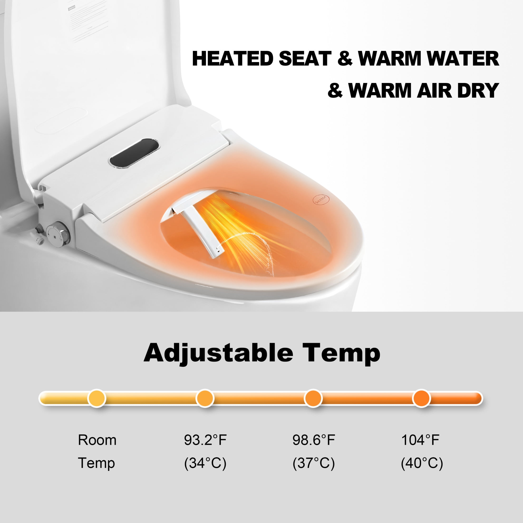 Noble House Smart Bidet Toilet Seat, Side Knob Adjustable Heated with Instant Warm Water and Cleaning Nozzle, White