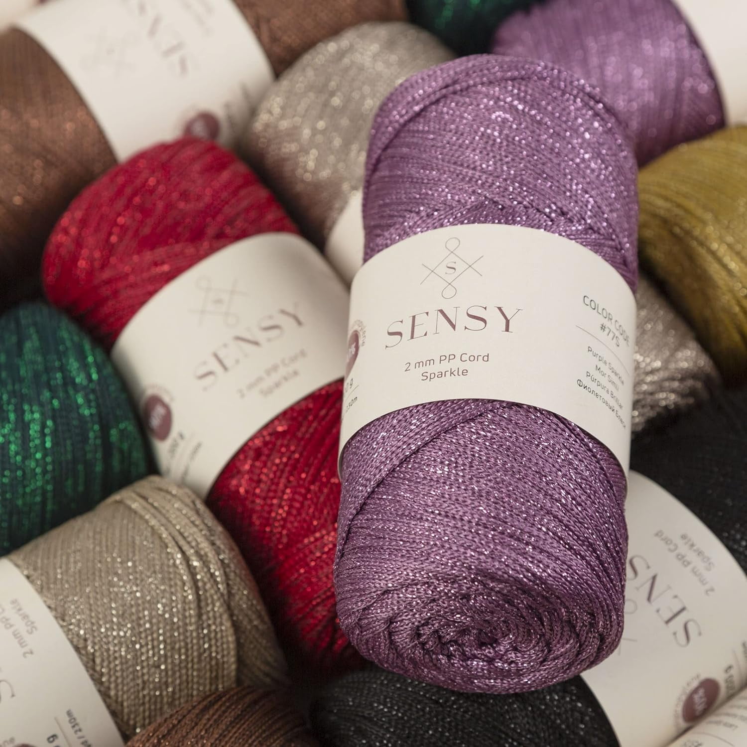 2 Skeins of Sensy Premium 2mm 251 Yards Sparkle Polyester Rope 90% Polypropylene 10% Polyester Cord Macrame Cord 2mm Crochet Bag Cord Macrame Rope Crochet Thread Gift for Knitter (Latte Sparkle)