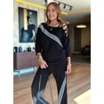thumbnail image 4 of Women'S Ribbed Tracksuit Set Long Sleeve Round Neck Top with Wide Leg Athletic Pants Outfit Black S, 4 of 7
