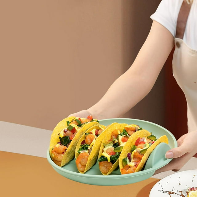 Soporte para tacos Wave con divisores para fiestas, herramienta de cocina para tacos duros y blandos, capacidad para 4 cada , bandeja para servir, Verde