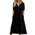 thumbnail image 1 of Daznico Robe d'Été pour Femmes, Longue Robe d'Été Manches Courtes Col en V avec Boutons Robe Décontractée avec Poches Robes Boho Élégantes Maxi Robes, Robes d'Été pour Femmes, 1 of 5